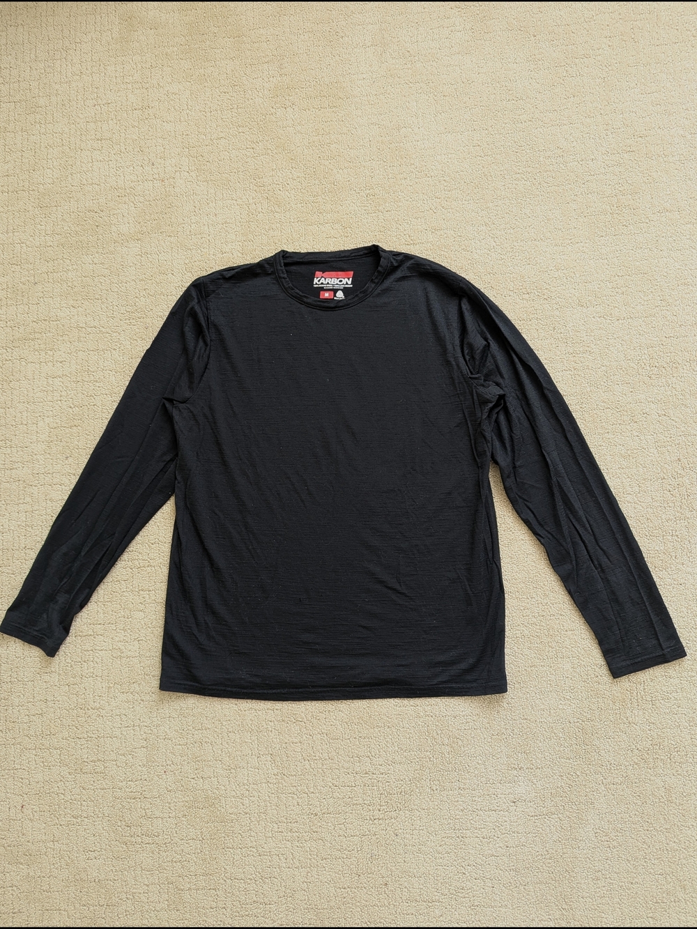 Karbon Shirt Mens M Black Merino Wool Long Sleeve Base Layer Outdoor Hiking Ski